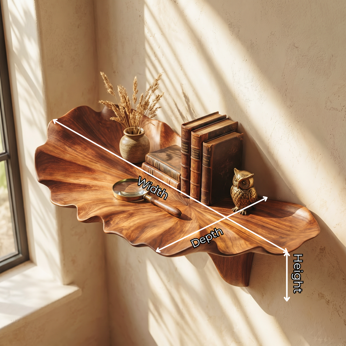 Handcrafted Solid Wood Floating Leaf Wall Shelf with Organic Curved Form