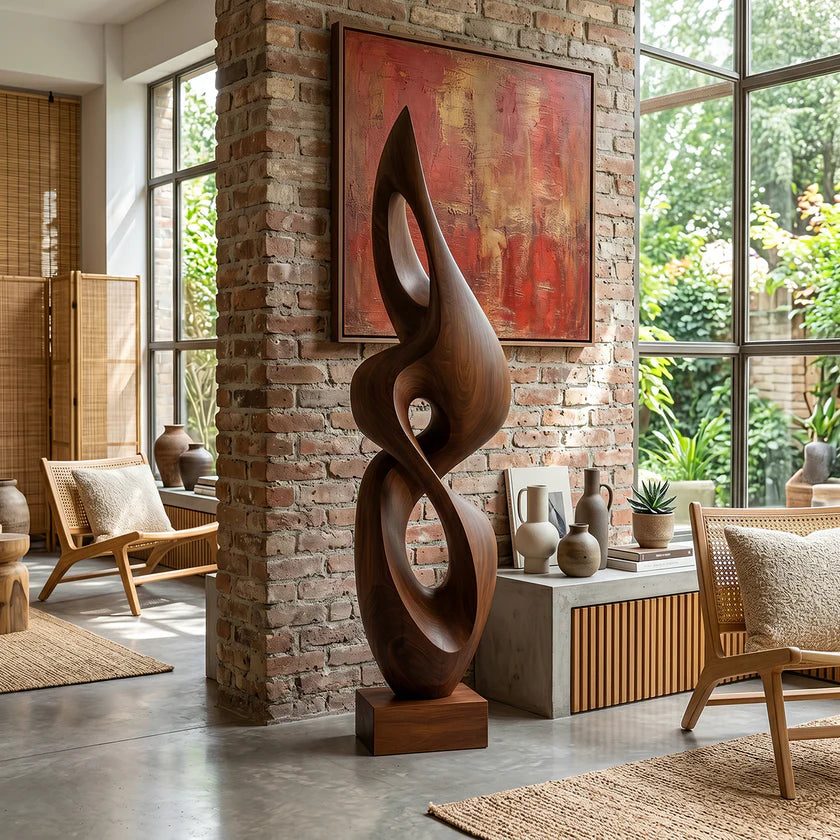 Contemporary Solid Wood Sculpture for Living Room or Entryway