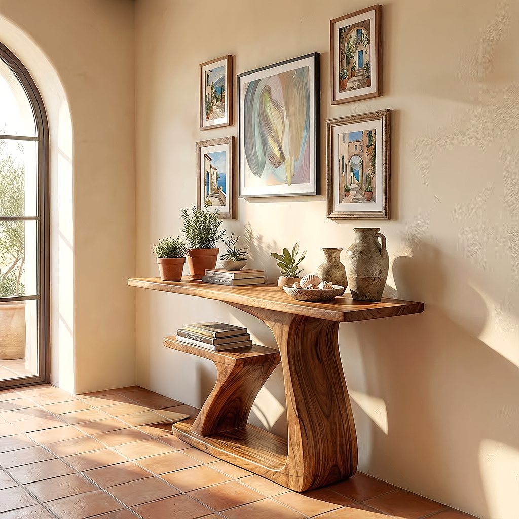 Two-Tier Solid Wood Console Table with Sculpted Z Base