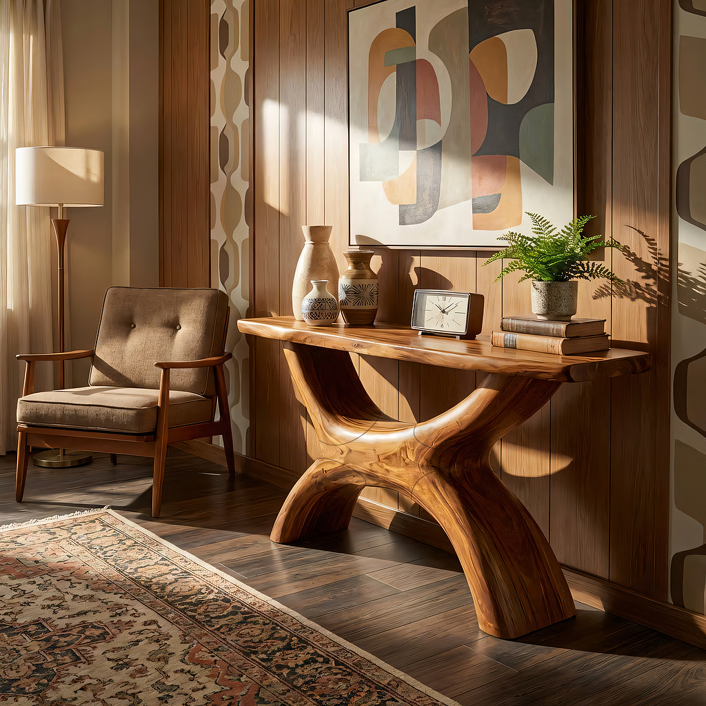 Solid Wood Sculptural Console Table for Organic Modern Entryway