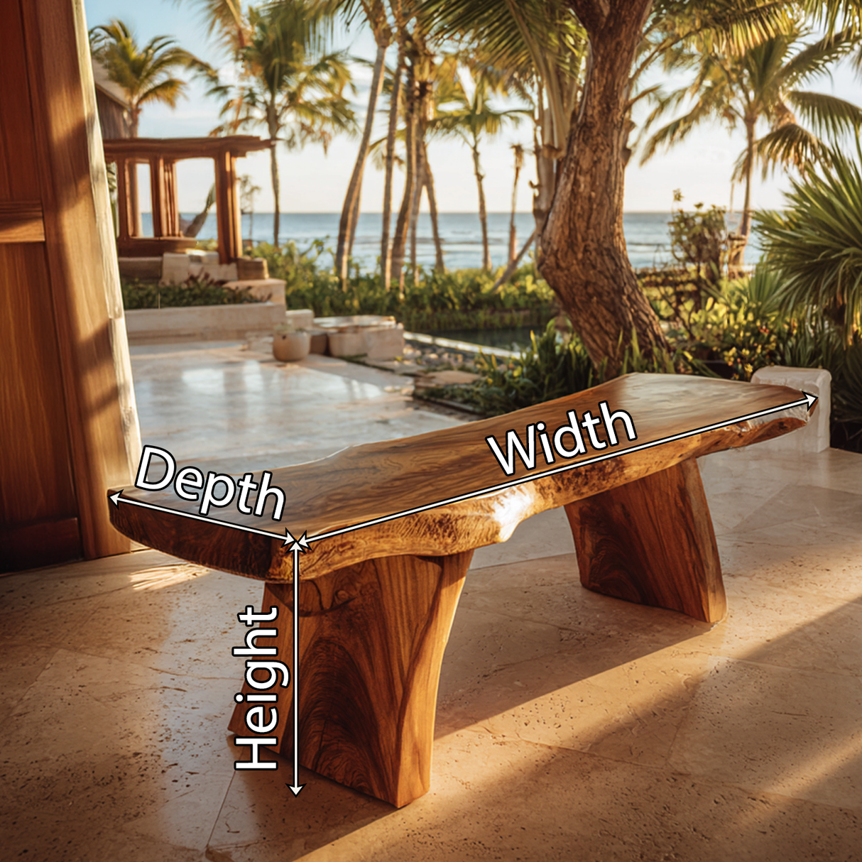 Live Edge Solid Wood Bench Sculptural Organic Modern Seating