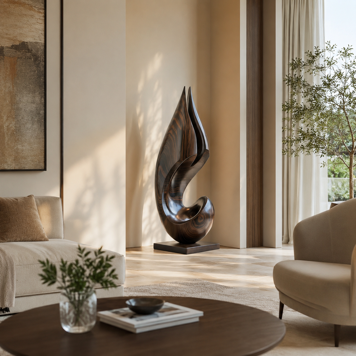 Ascending Flame Abstract Wood Floor Sculpture