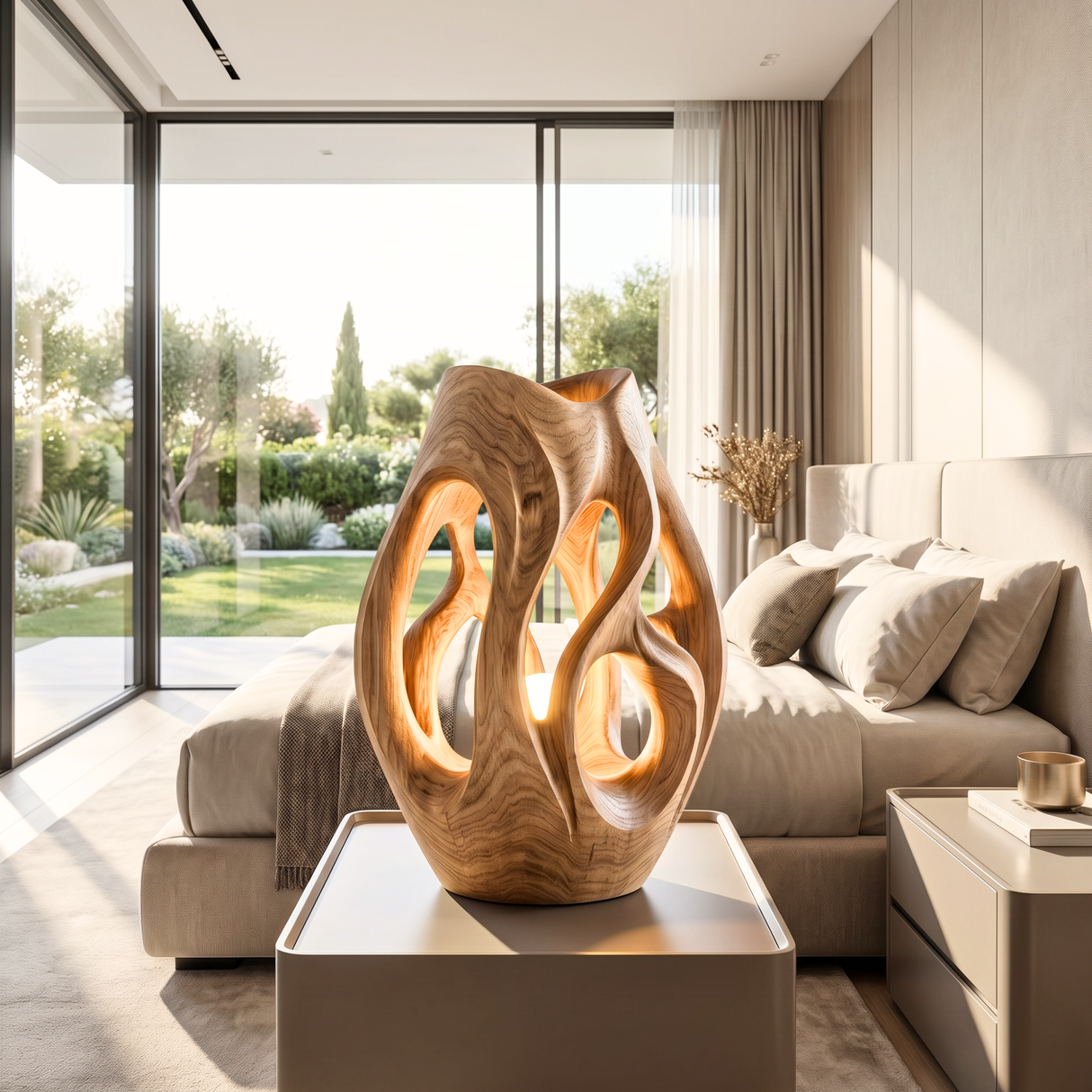 Hollow Flow Wood Table Lamp with Warm Inner Glow