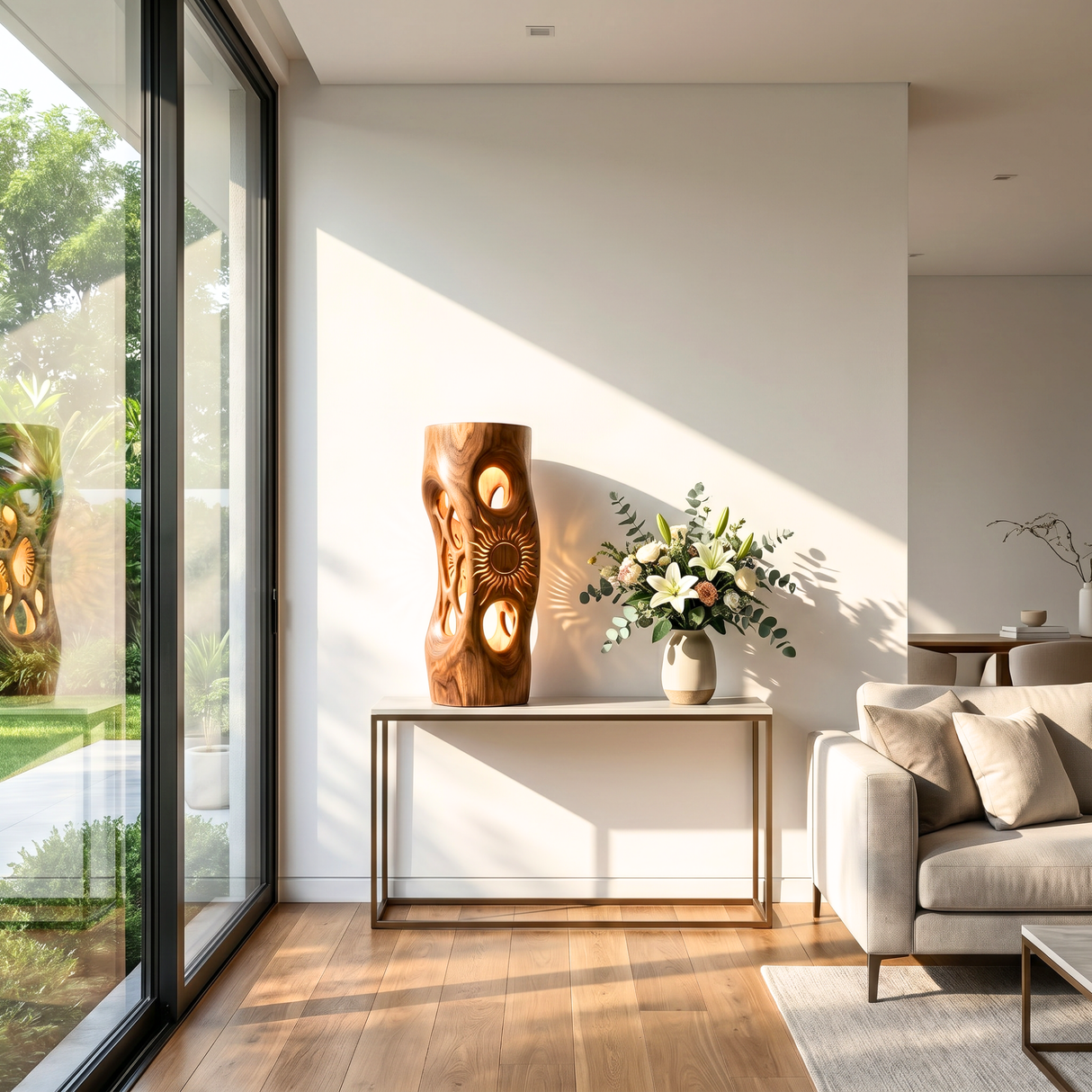 Sunlit Halo Wood Table Lamp with Organic Cutouts