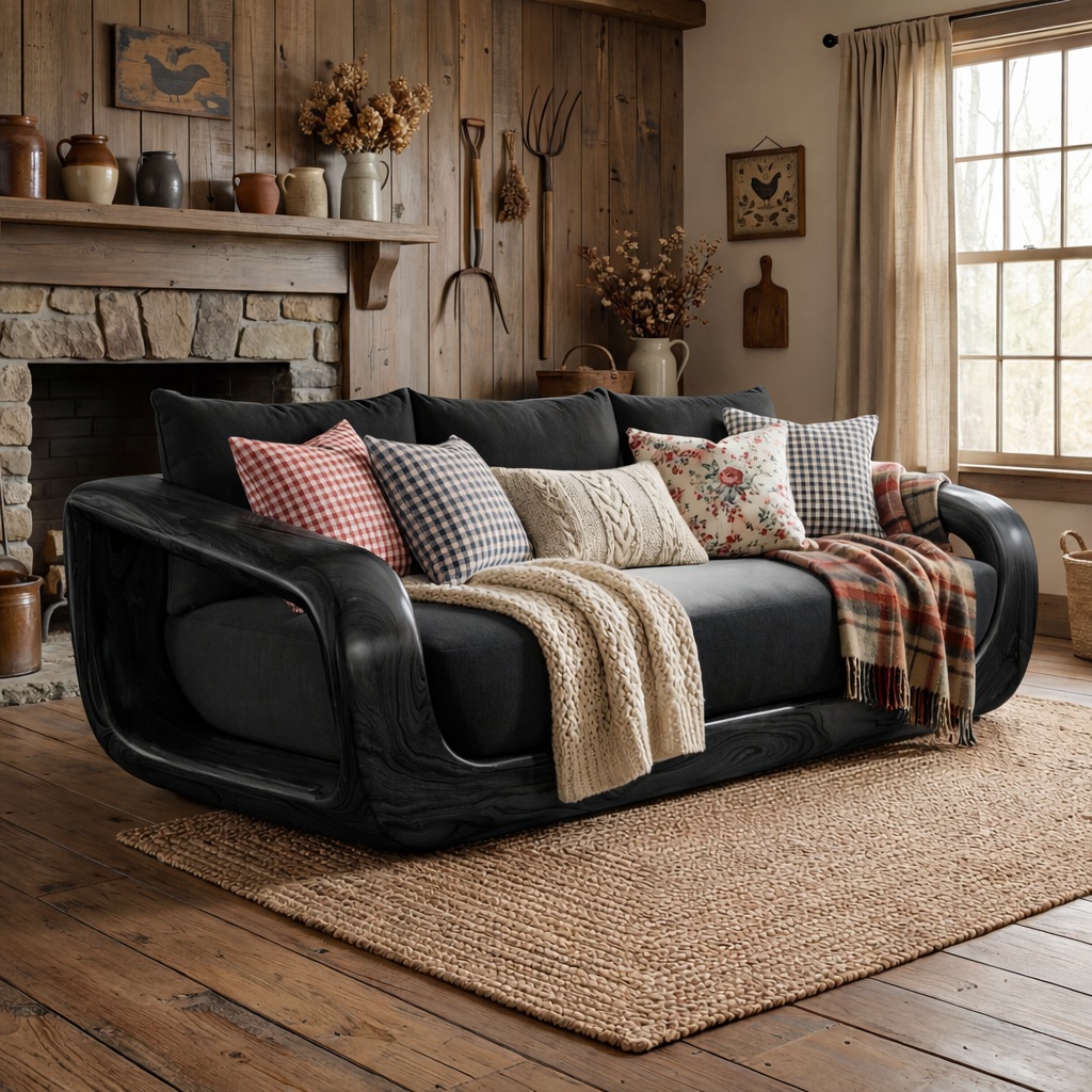Solid Wood Lounge Sofa with Continuous Curved Frame for Reading Room