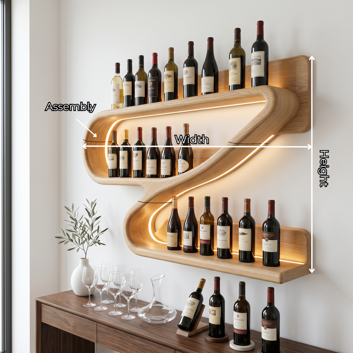 Modern Z-Shaped Solid Wood Wall Wine Rack