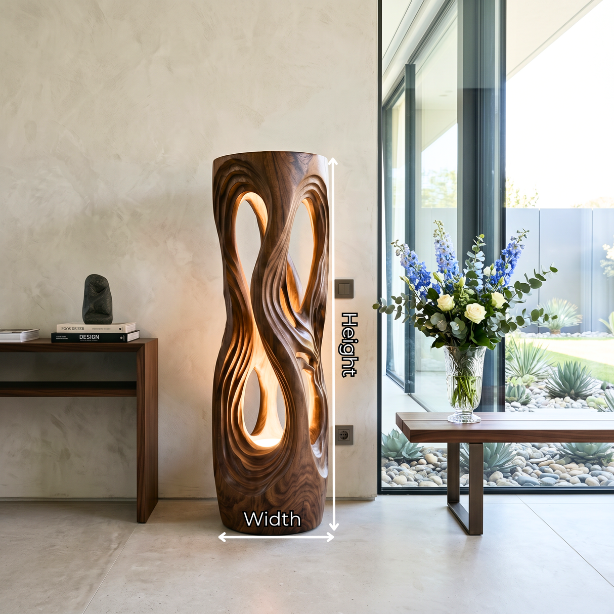 Luminous Flow Wood Floor Lamp with Organic Openwork