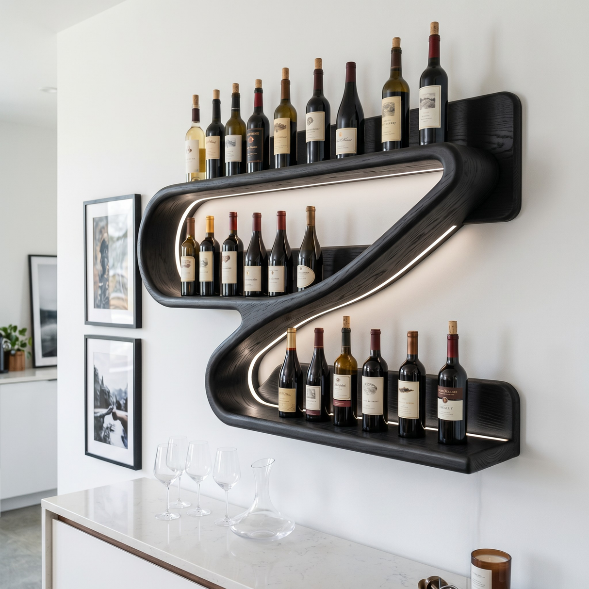 Modern Z-Shaped Solid Wood Wall Wine Rack