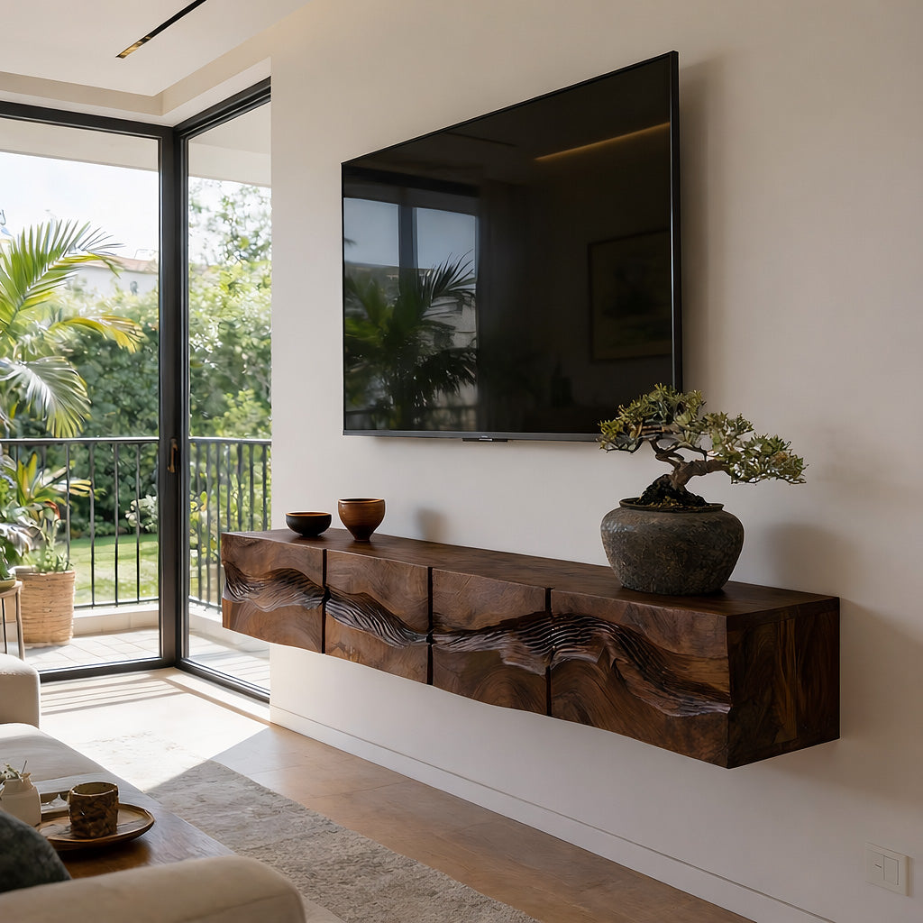 Artisan Sculpted Solid Wood Floating TV Console