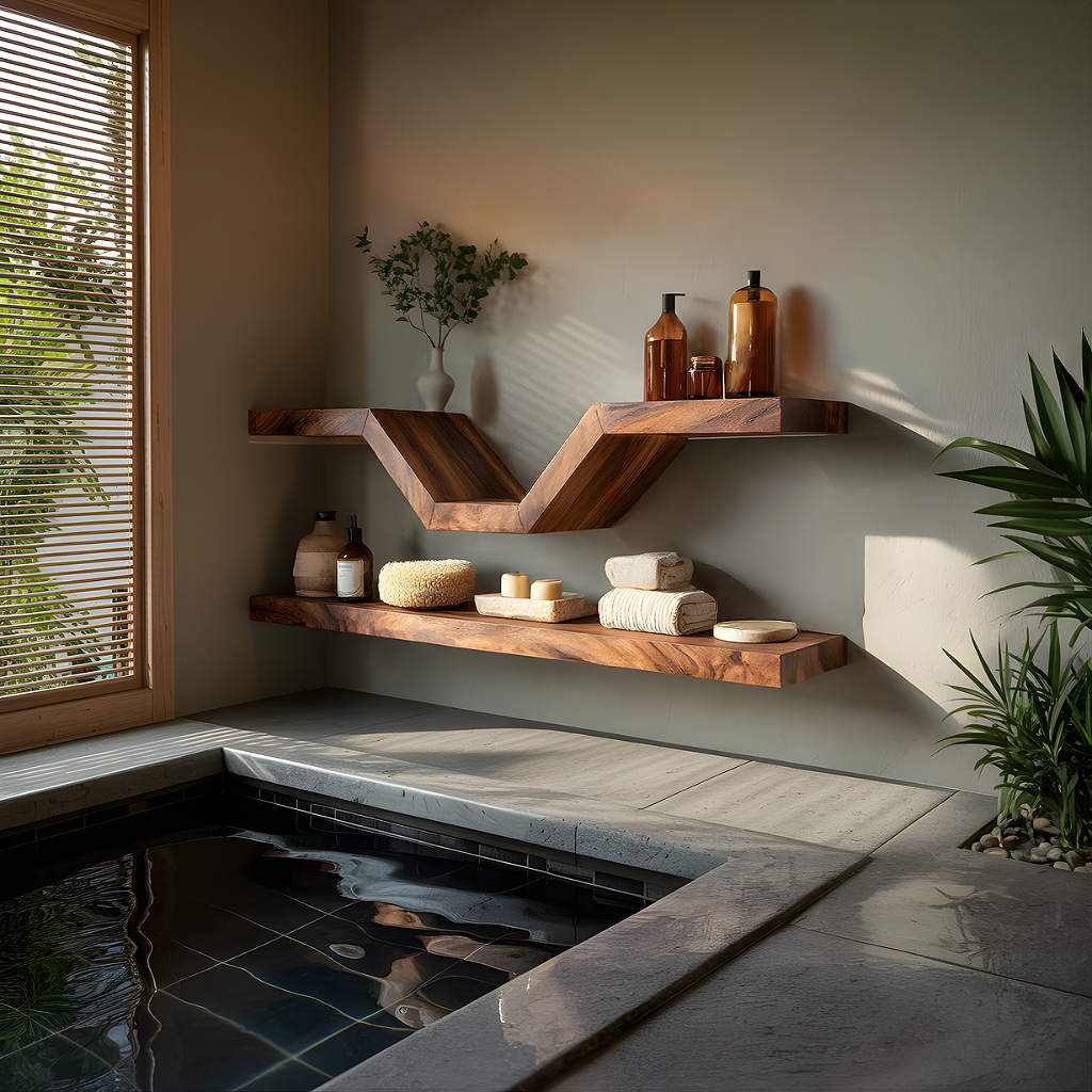 Modern Zigzag Floating Wood Wall Shelves