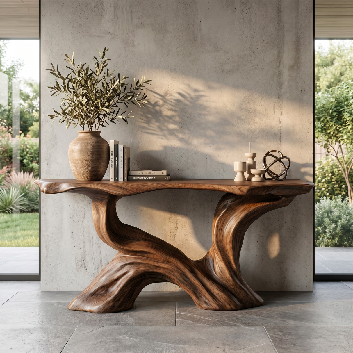 Console Table Solid Wood with Flowing Branch Sculptural Base