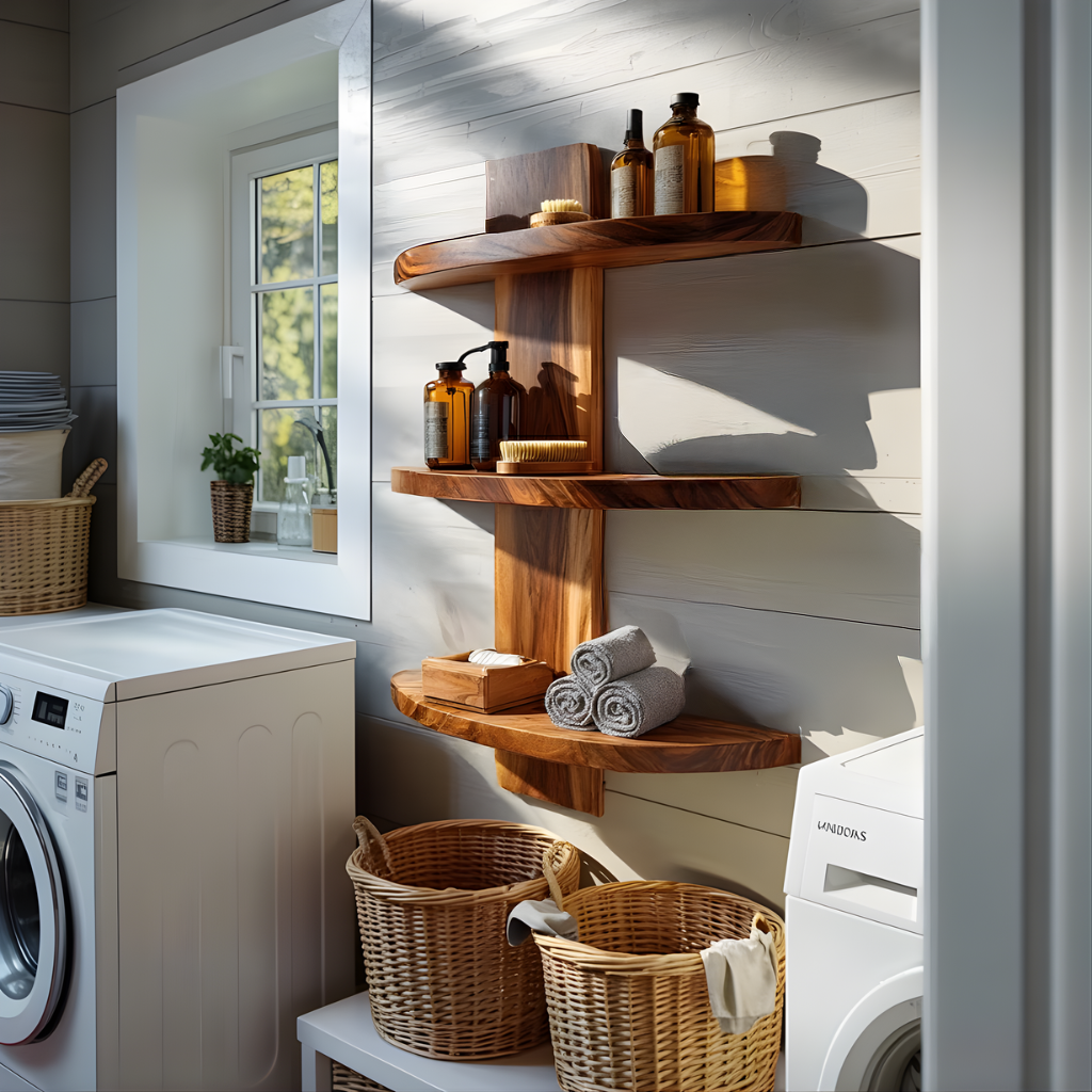 Floating Solid Wood Corner Shelf for Modern Bathroom