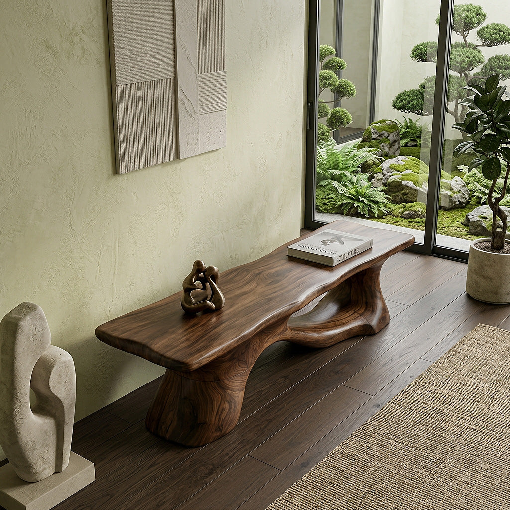 Sculptural Solid Wood Bench with Organic Form for Modern Interiors