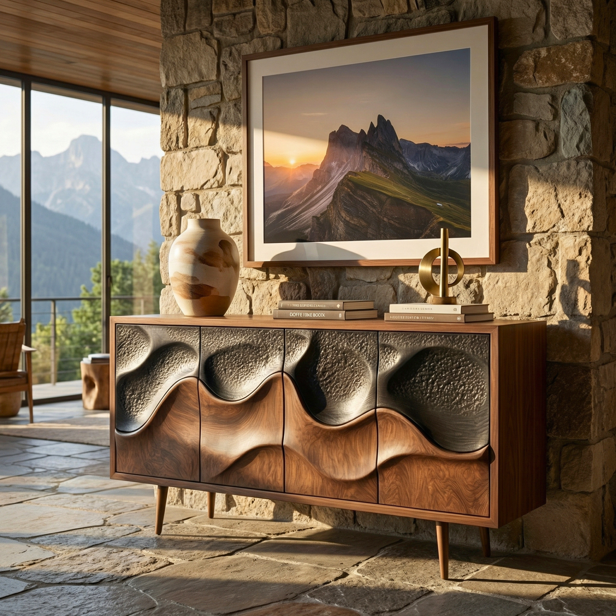 Wave Front Sideboard Cabinet for Modern Interiors