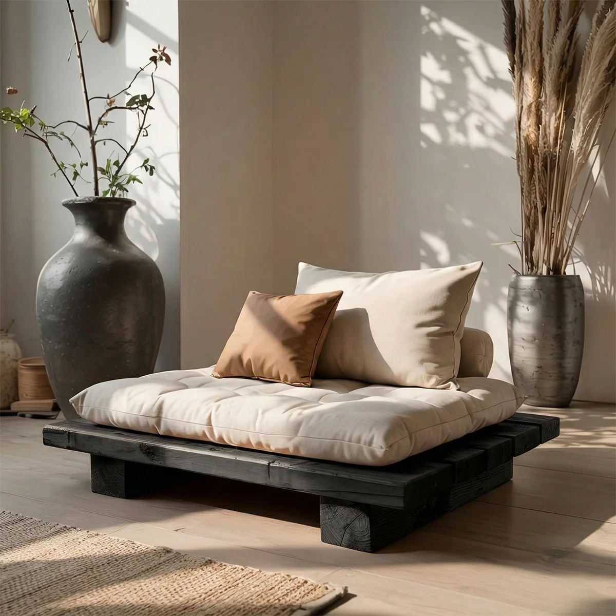 Low Wooden Floor Sofa Platform Japandi Tatami Lounge Cushion Seat