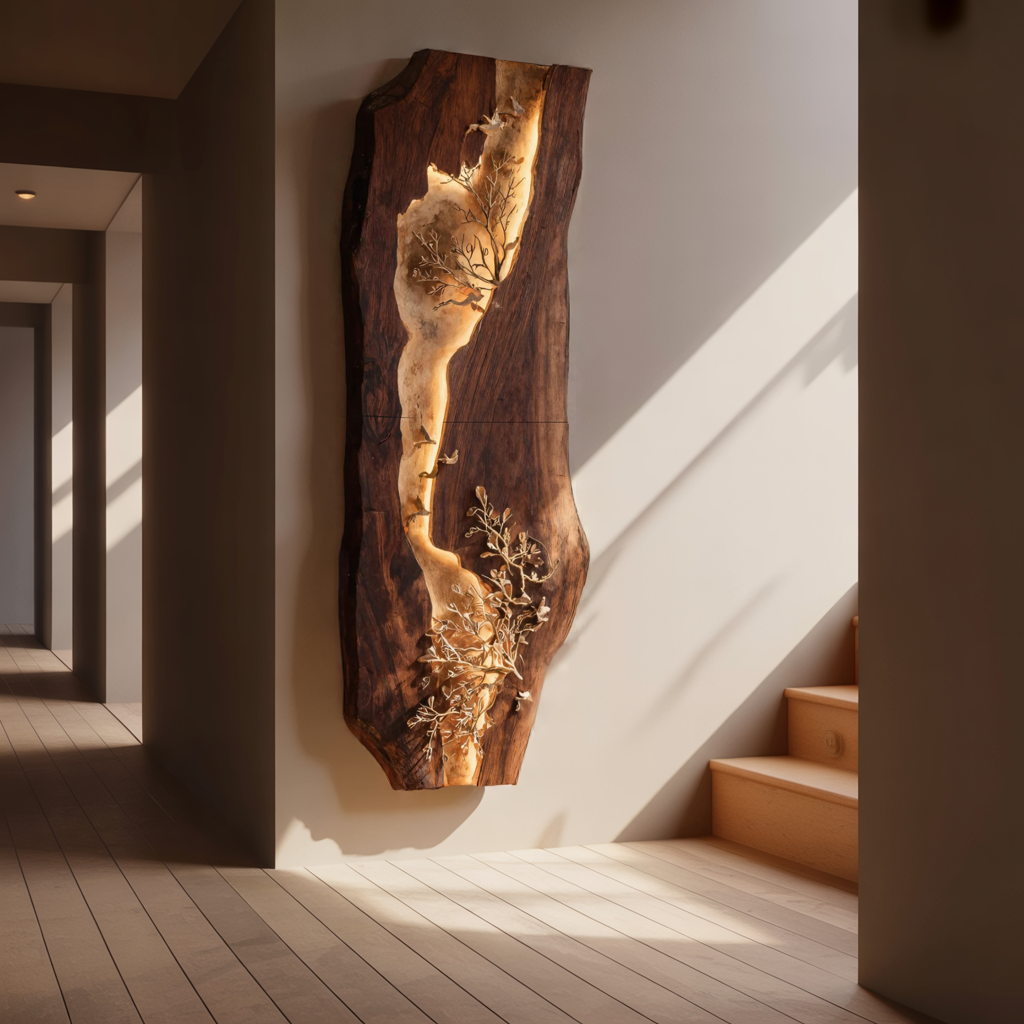Live Edge Solid Wood Wall Sculpture with Organic Inlay