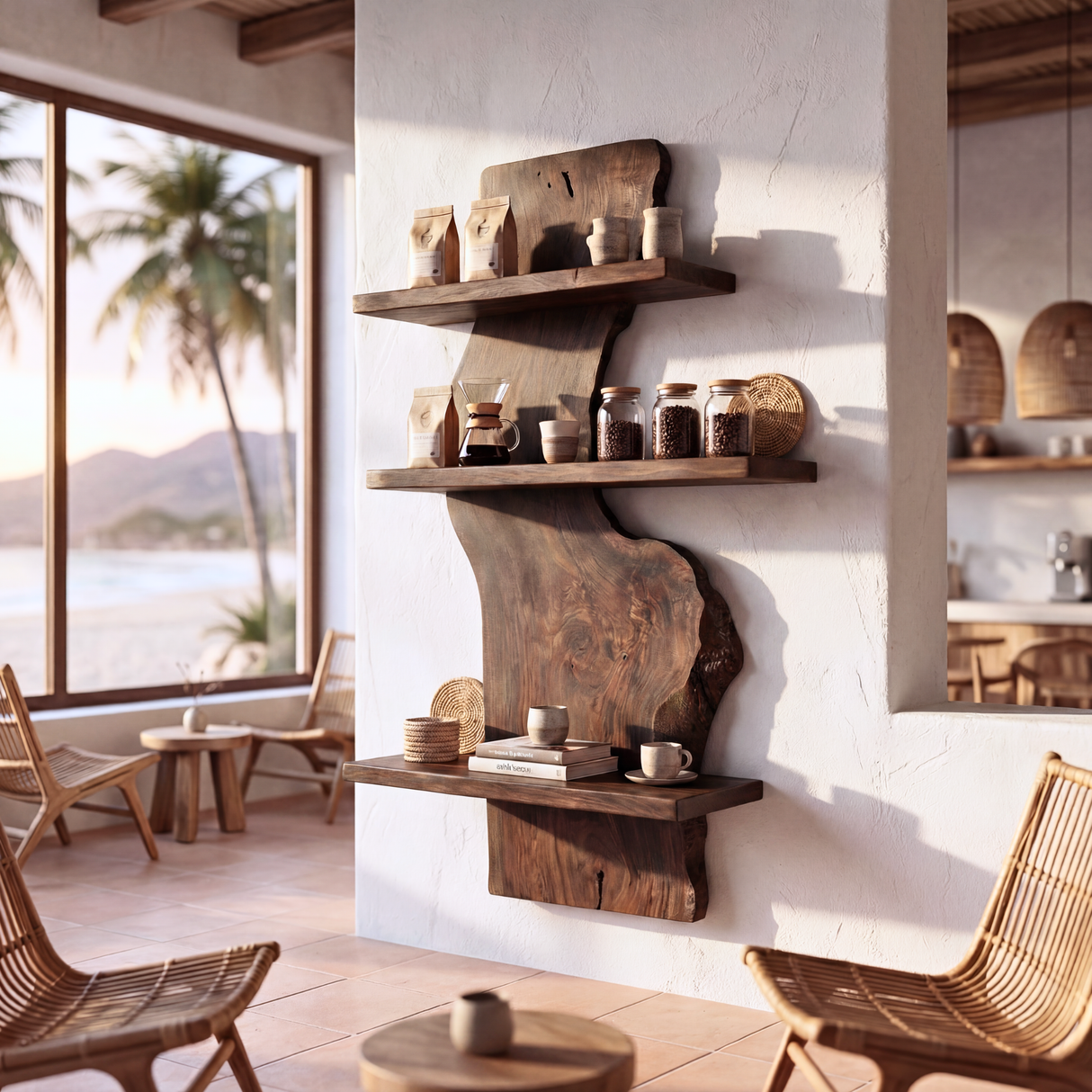 Organic Live Edge Solid Wood Wall Shelf Sculptural Floating Storage