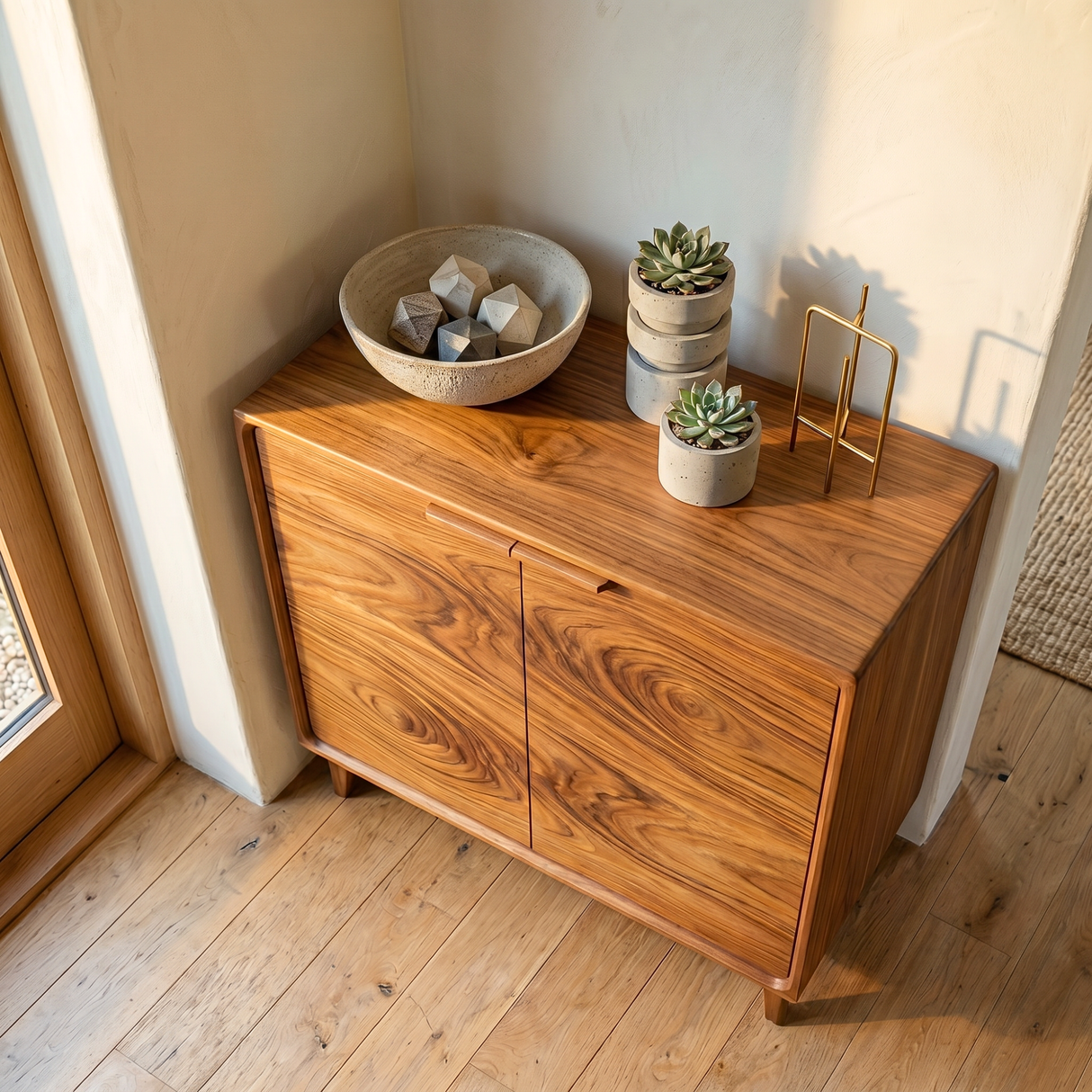 Handcrafted Solid Wood Two Door Sideboard Cabinet for Living Room