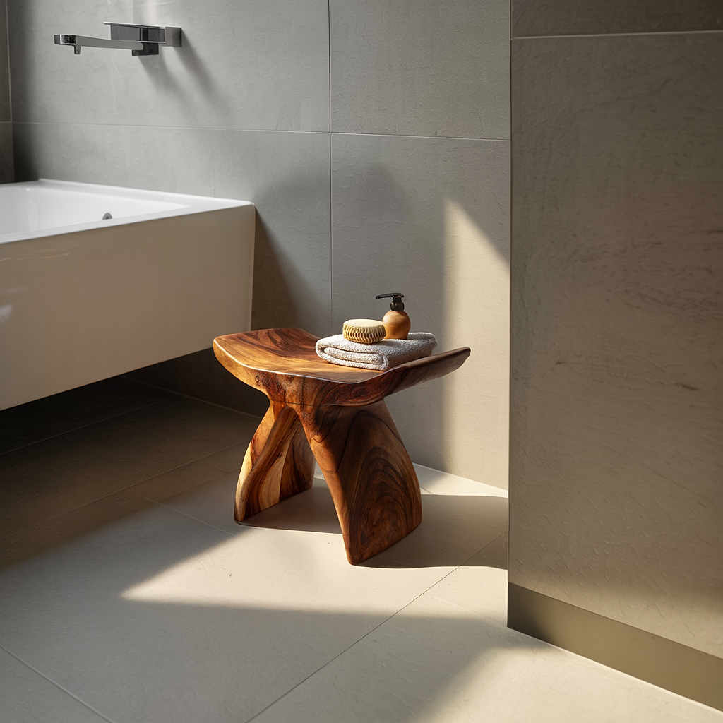 Solid Wood Spa Stool with Sculptural Saddle Seat