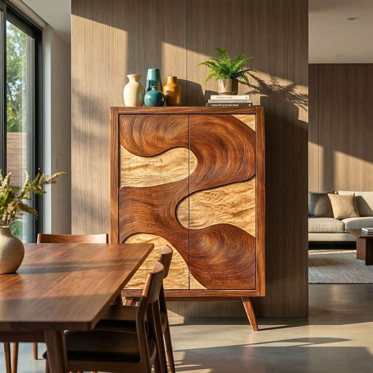 Solid Wood Sideboard with Organic River Flow Sculptural Doors for Contemporary Interiors