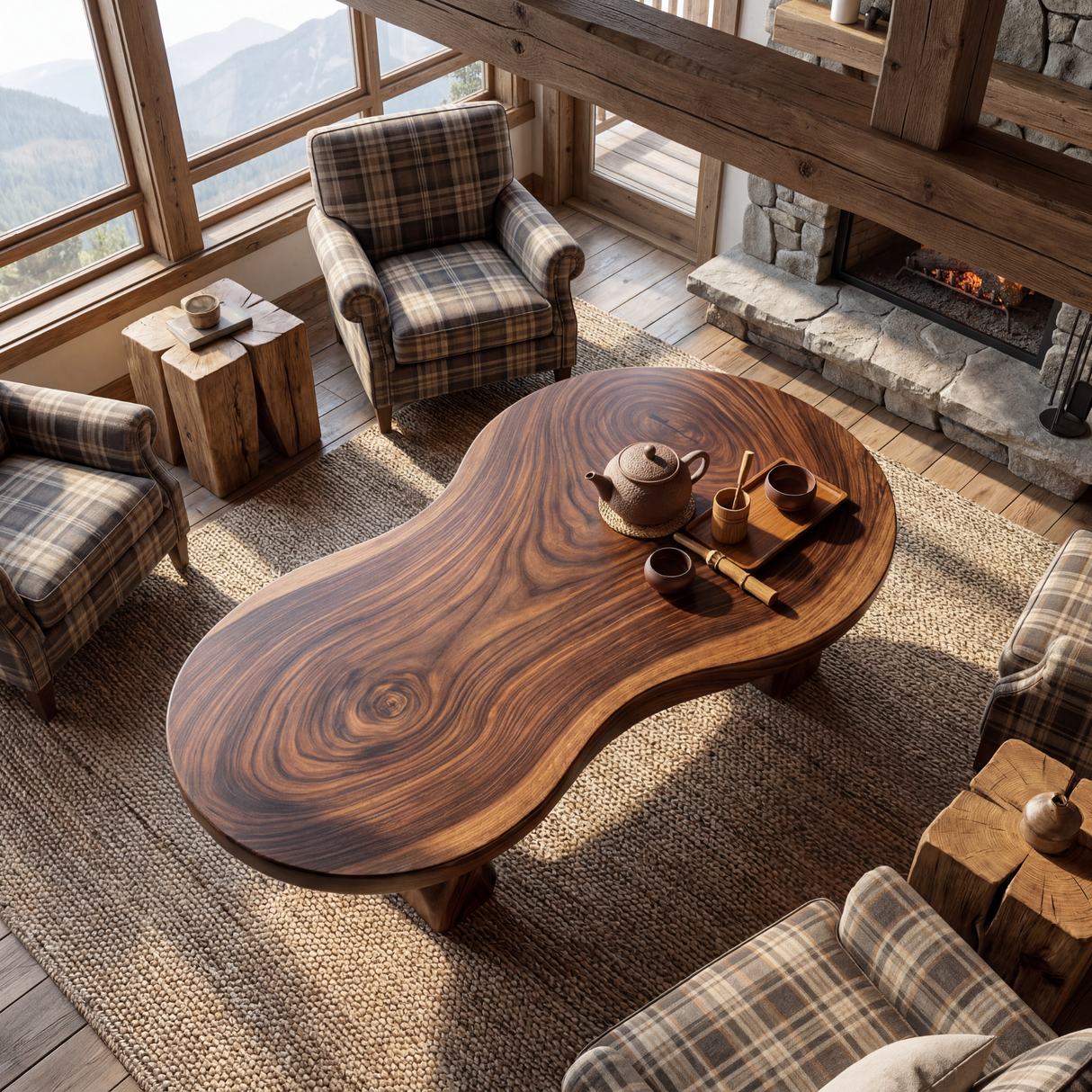 Solid Wood Tea Table with Organic Freeform Top