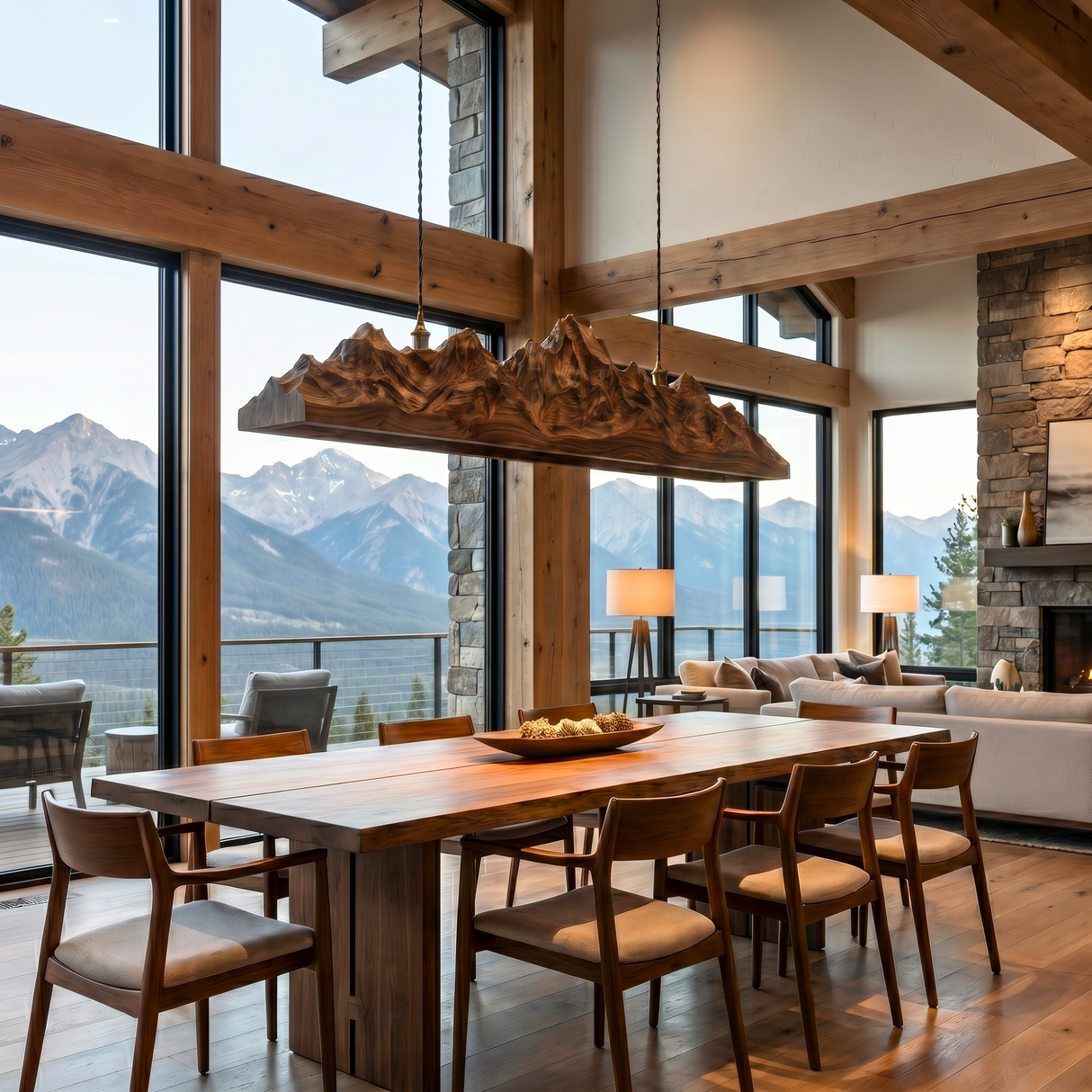 Sculptural Mountain Ridge Wood Pendant Light