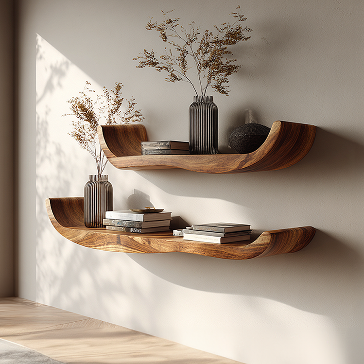 Curved Solid Wood Floating Wall Shelves Set