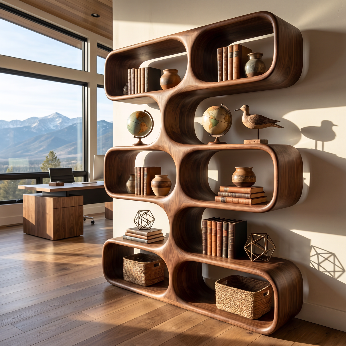 Organic Modern Bookshelf Handmade Sculptural Display Shelf Contemporary Storage Unit