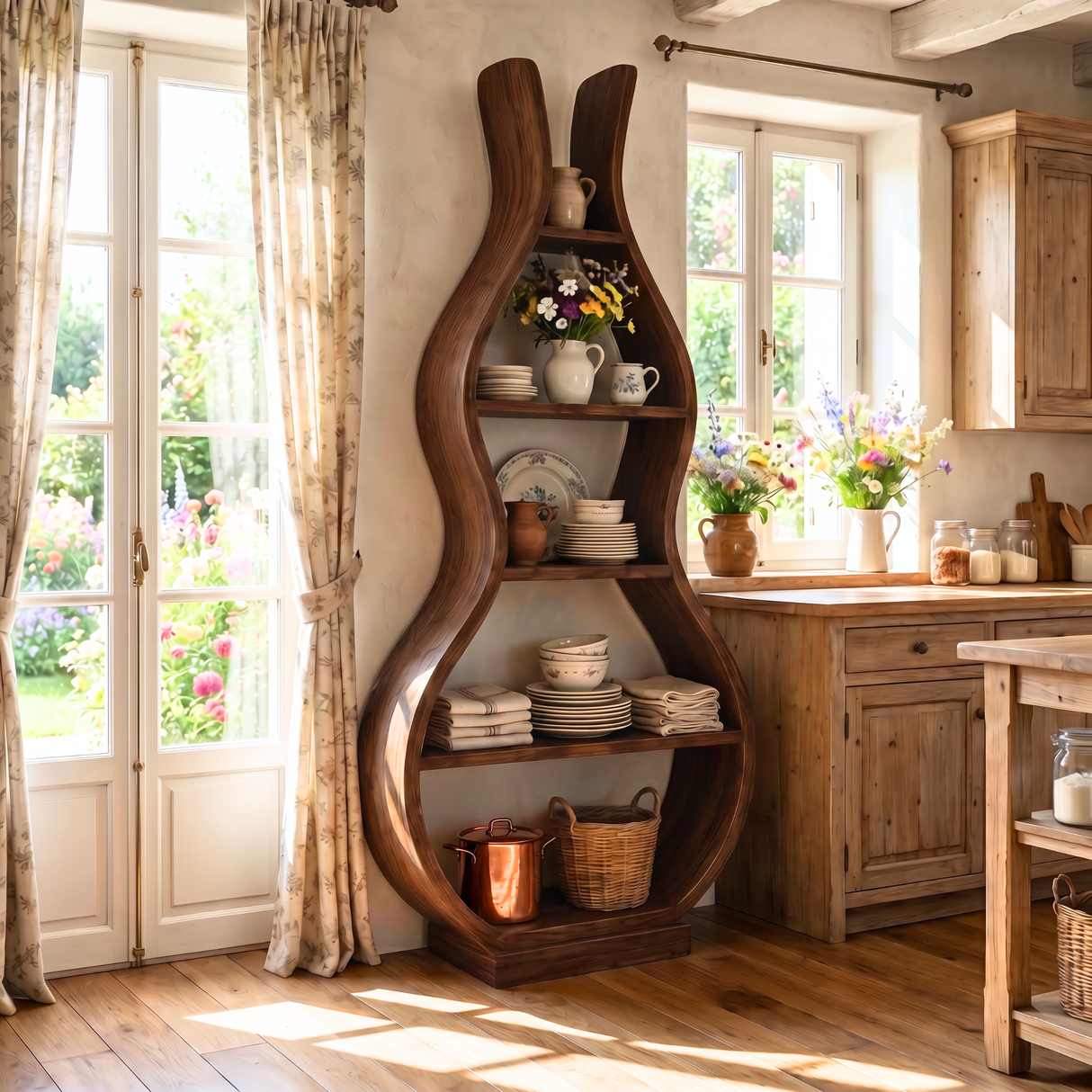 Handmade Organic Wooden Floor Shelf Sculptural Storage Display