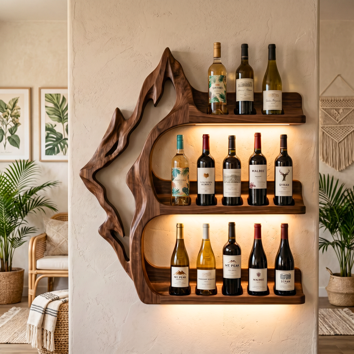 Modern Solid Wood Wine Rack Wall Shelf For Luxury Interiors