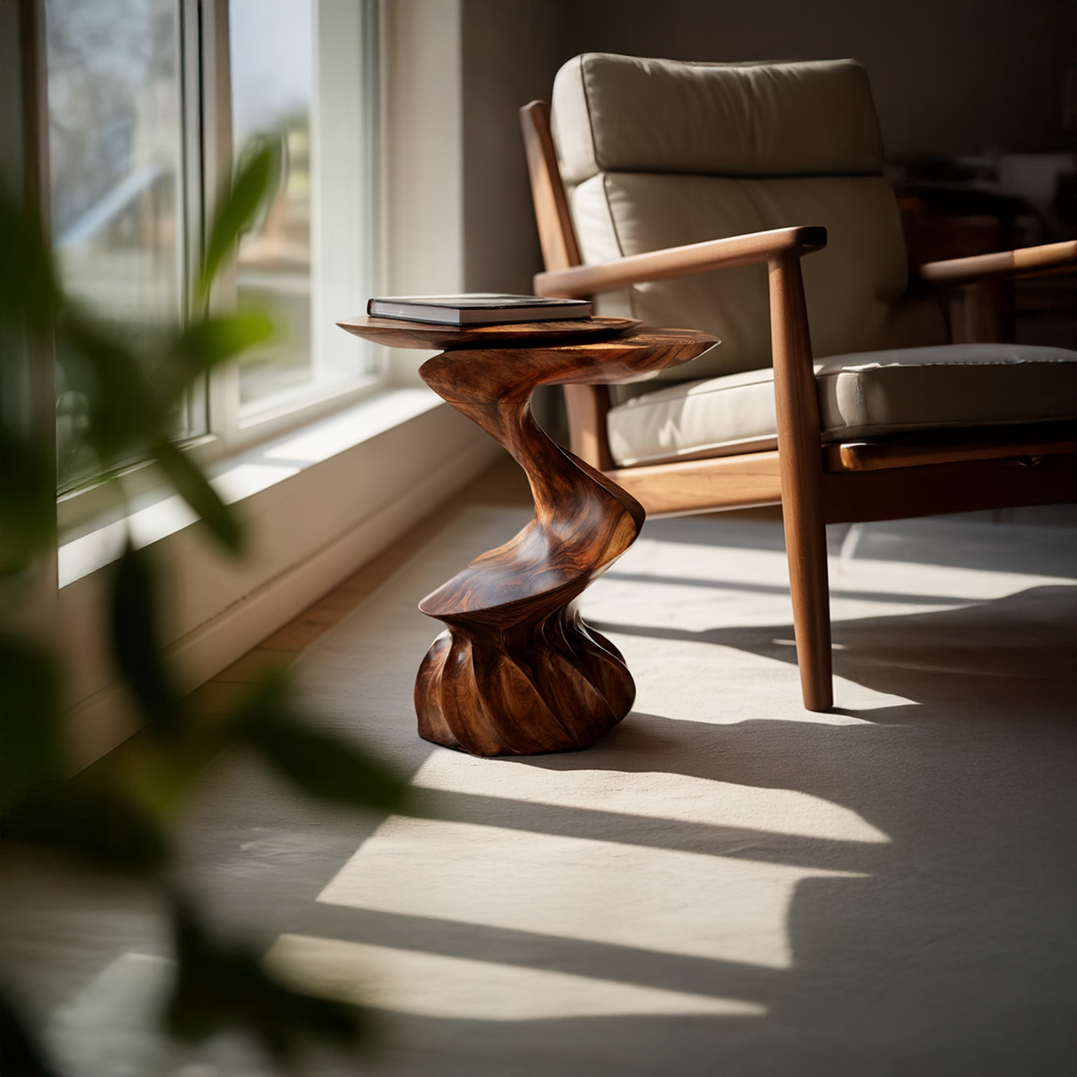 Twisted Sculptural Solid Wood Side Table