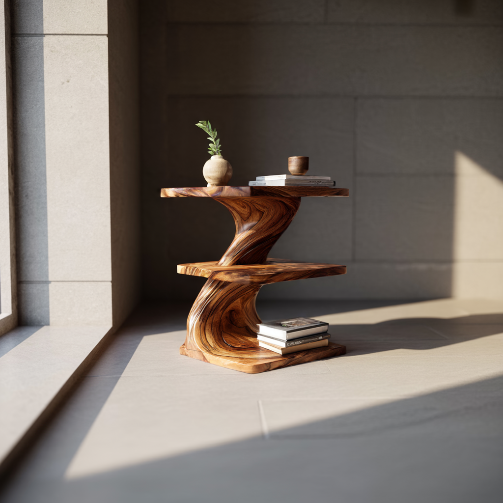 Organic Modern Solid Wood Z Accent Table