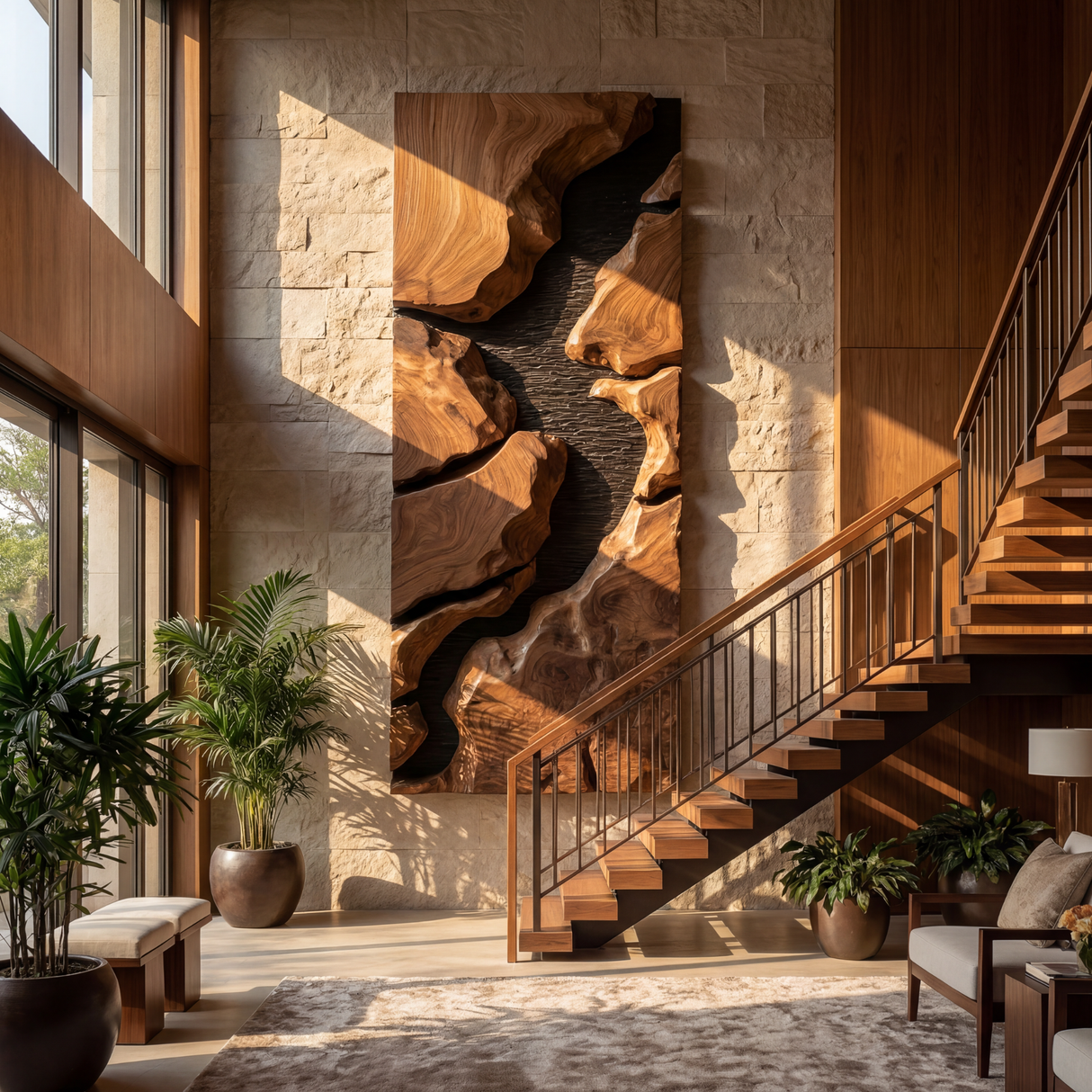 Canyon Rift Solid Wood Wall Sculpture Vertical Organic Modern Statement Art Panel