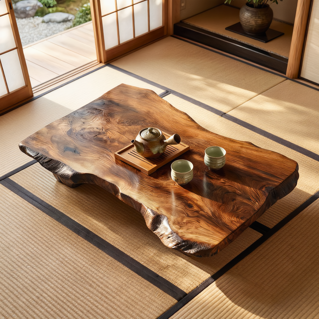 Solid Wood Live Edge Tea Table for Japandi Zen Interiors