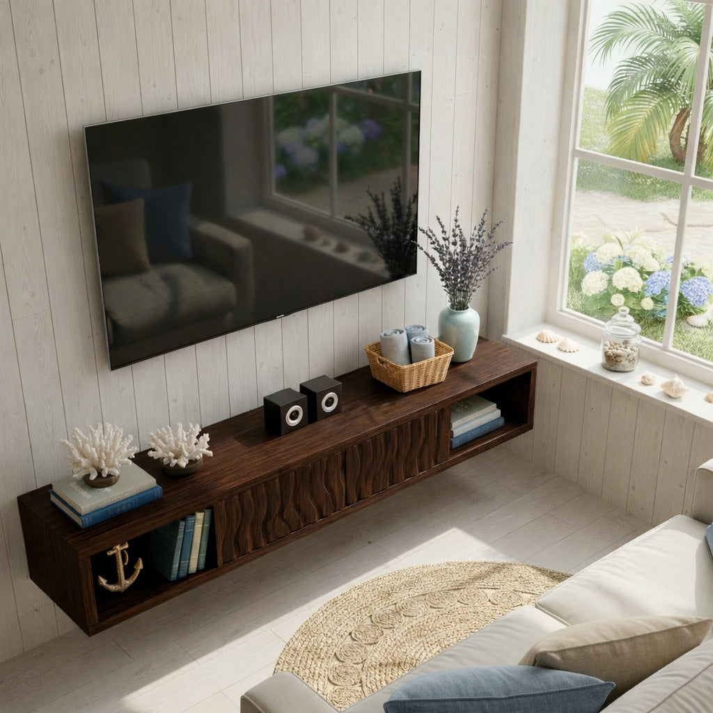 Luxury Sculptural Solid Wood Floating TV Console