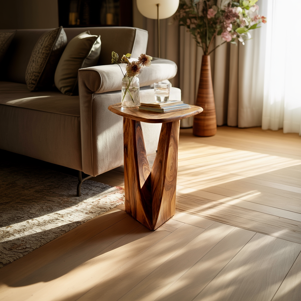 Sculptural Solid Wood Side Table for Modern Living