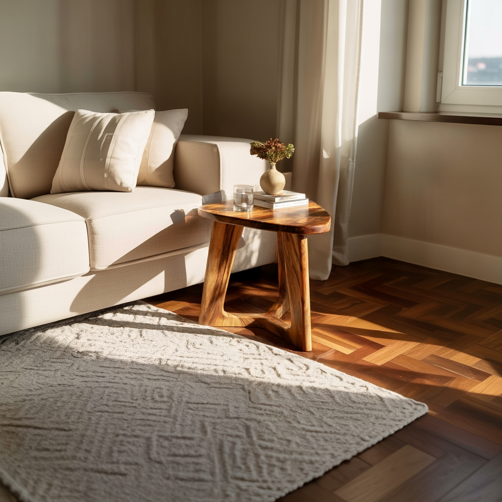 Sculpted Solid Wood Accent Table with Organic Form