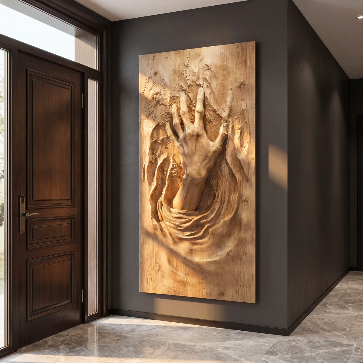 3D Emerging Hand Sculpture Wall Art Solid Wood Handcrafted Decor