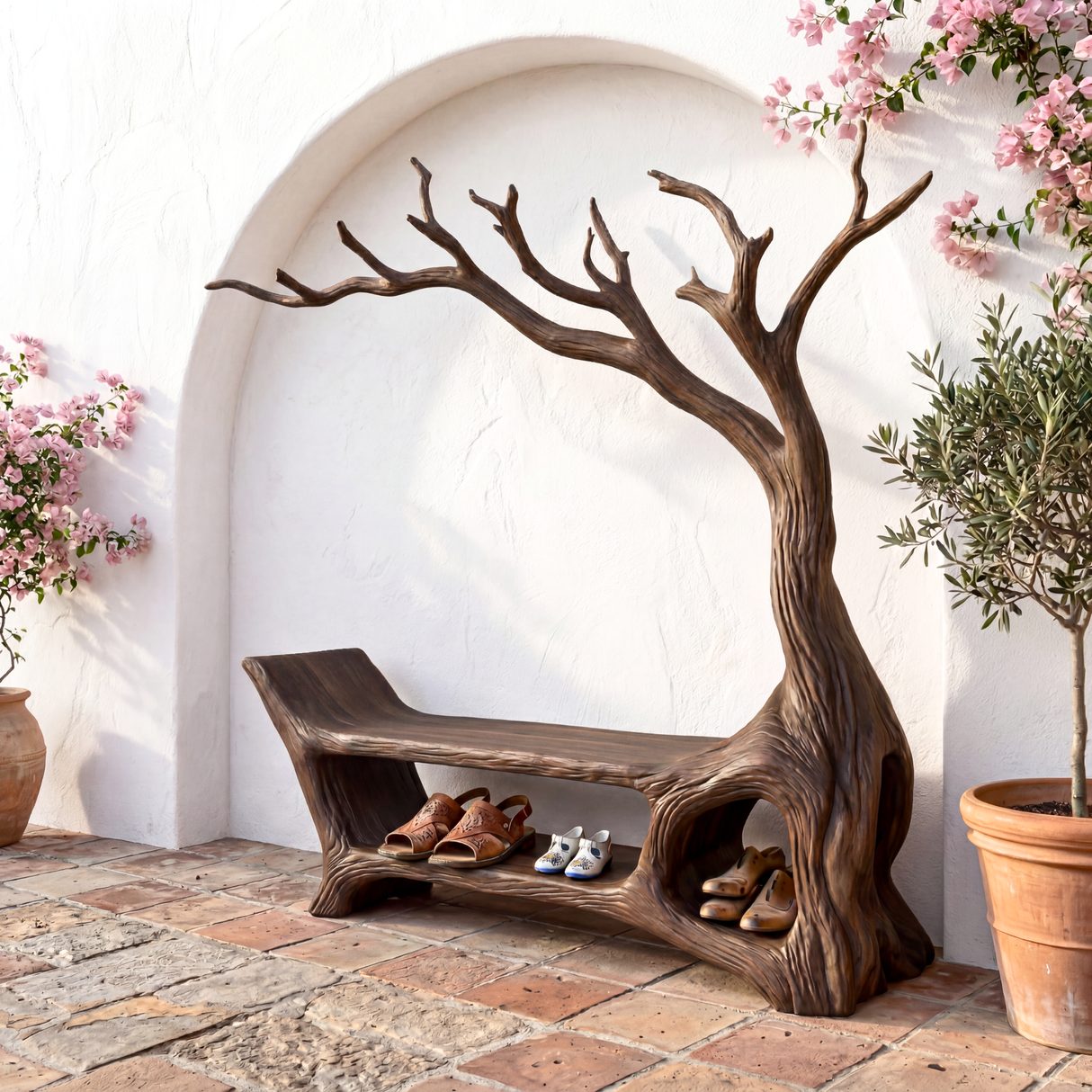 Handmade Organic Tree Branch Wooden Bench