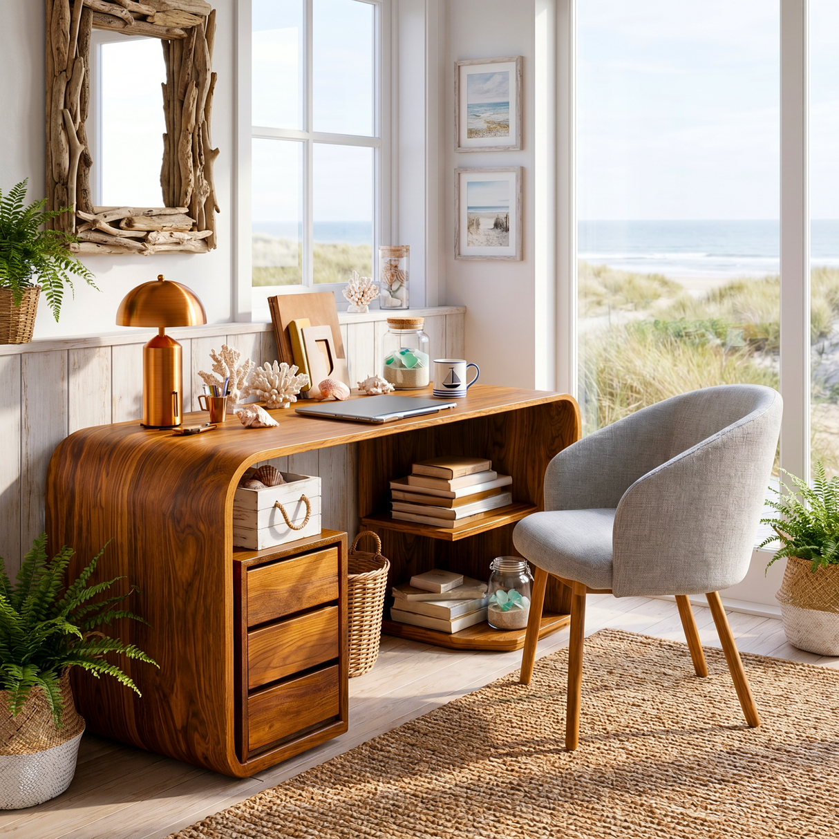 Solid Wood Writing Desk with Rounded Architectural Form