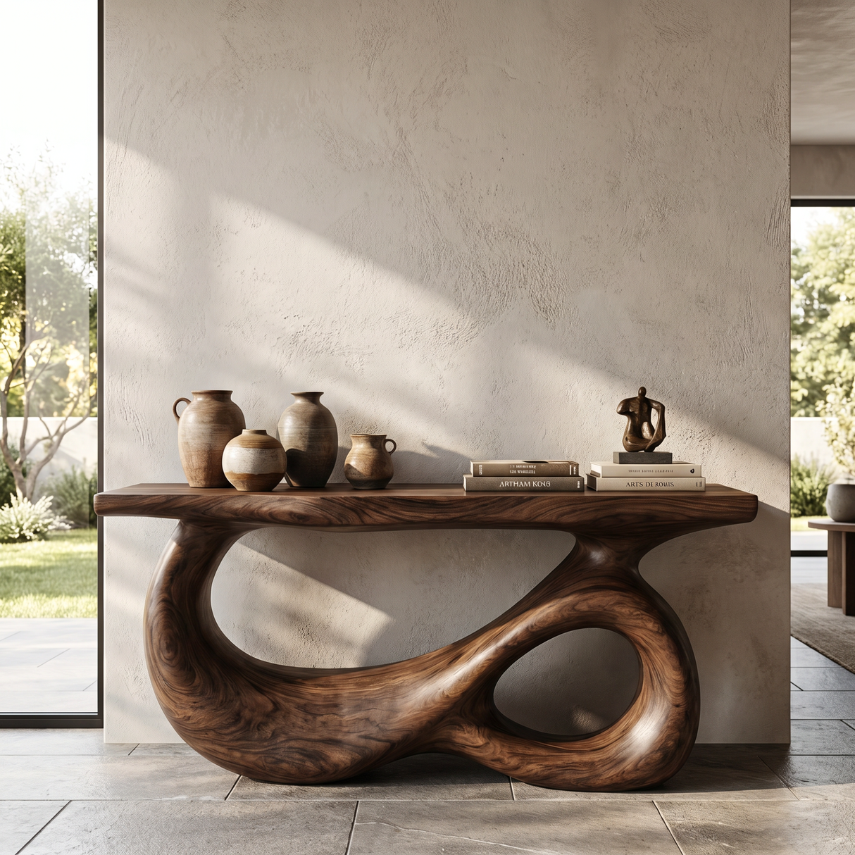 Console Table Solid Wood with Double Hollow Loop Base for Entryway Decor