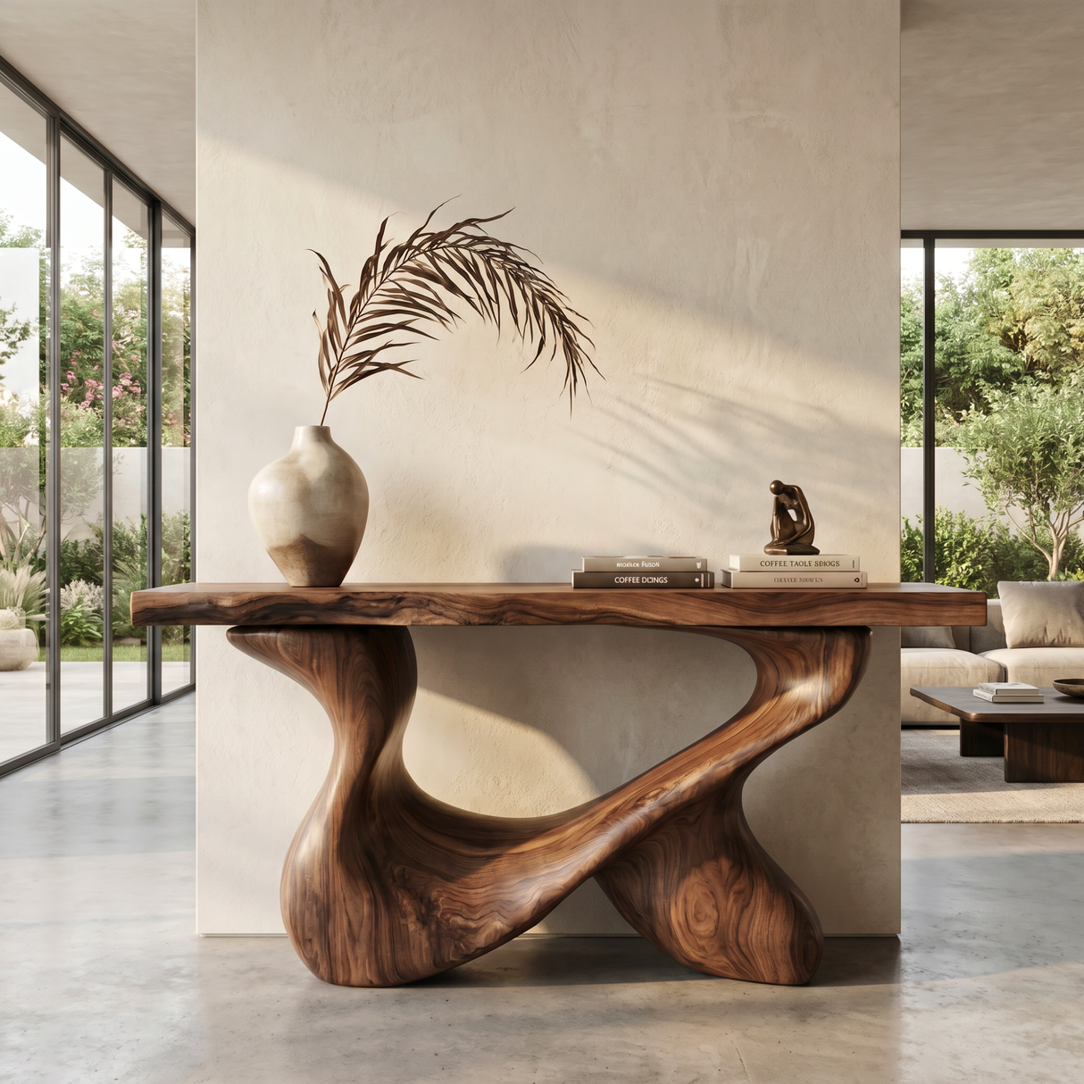 Console Table Solid Wood with Interlocking Loop Base for Entryway Decor