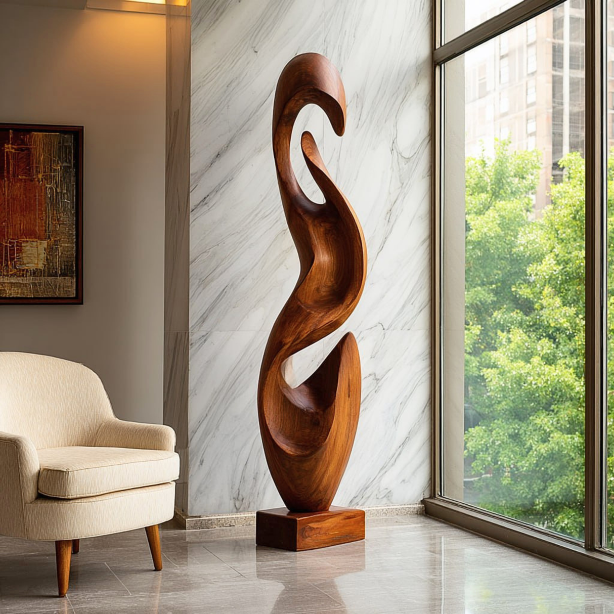 Handcrafted Solid Wood Flowing Void Floor Sculpture