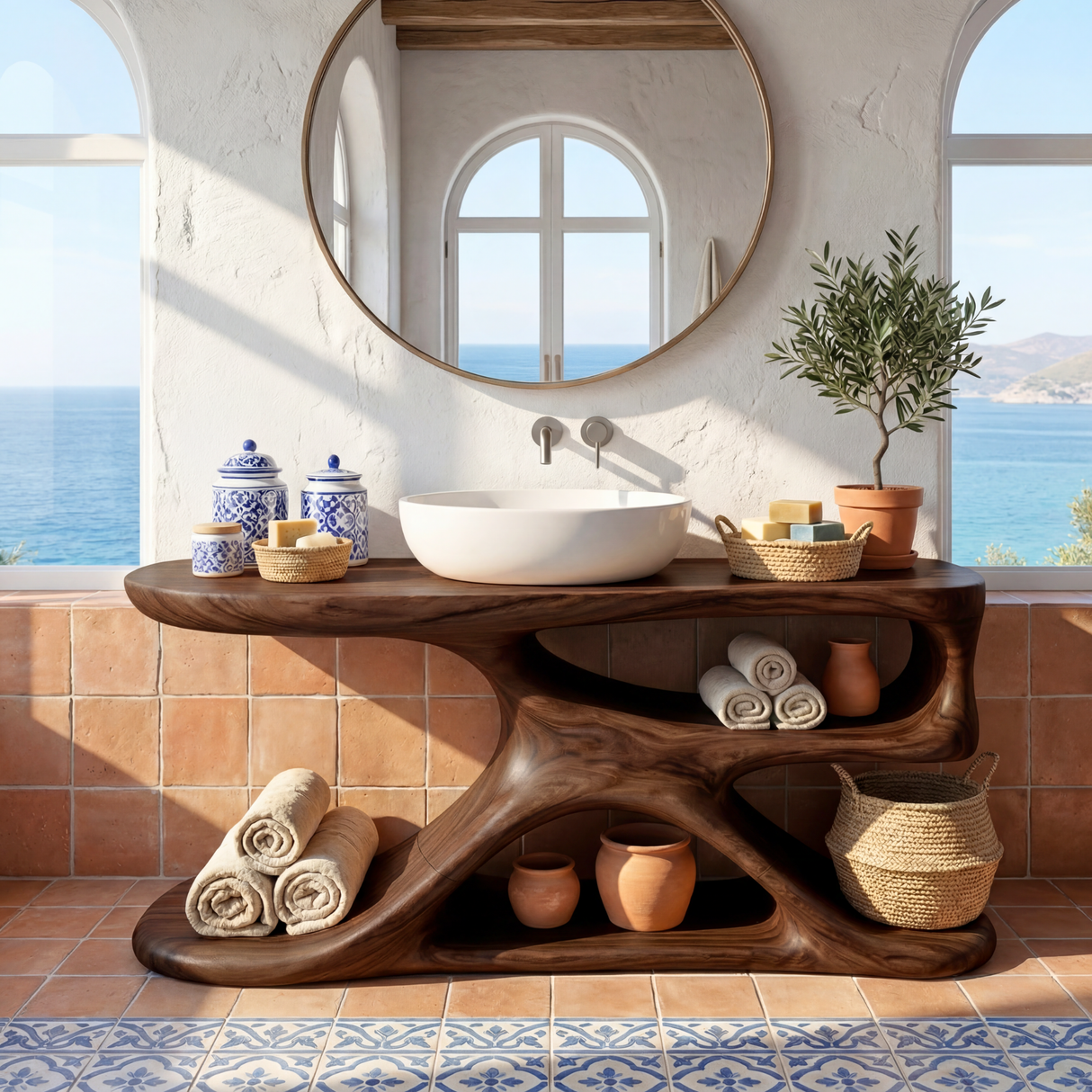 Handcrafted Solid Wood Bathroom Vanity Organic Modern Sink Console Rustic Spa Style Washstand