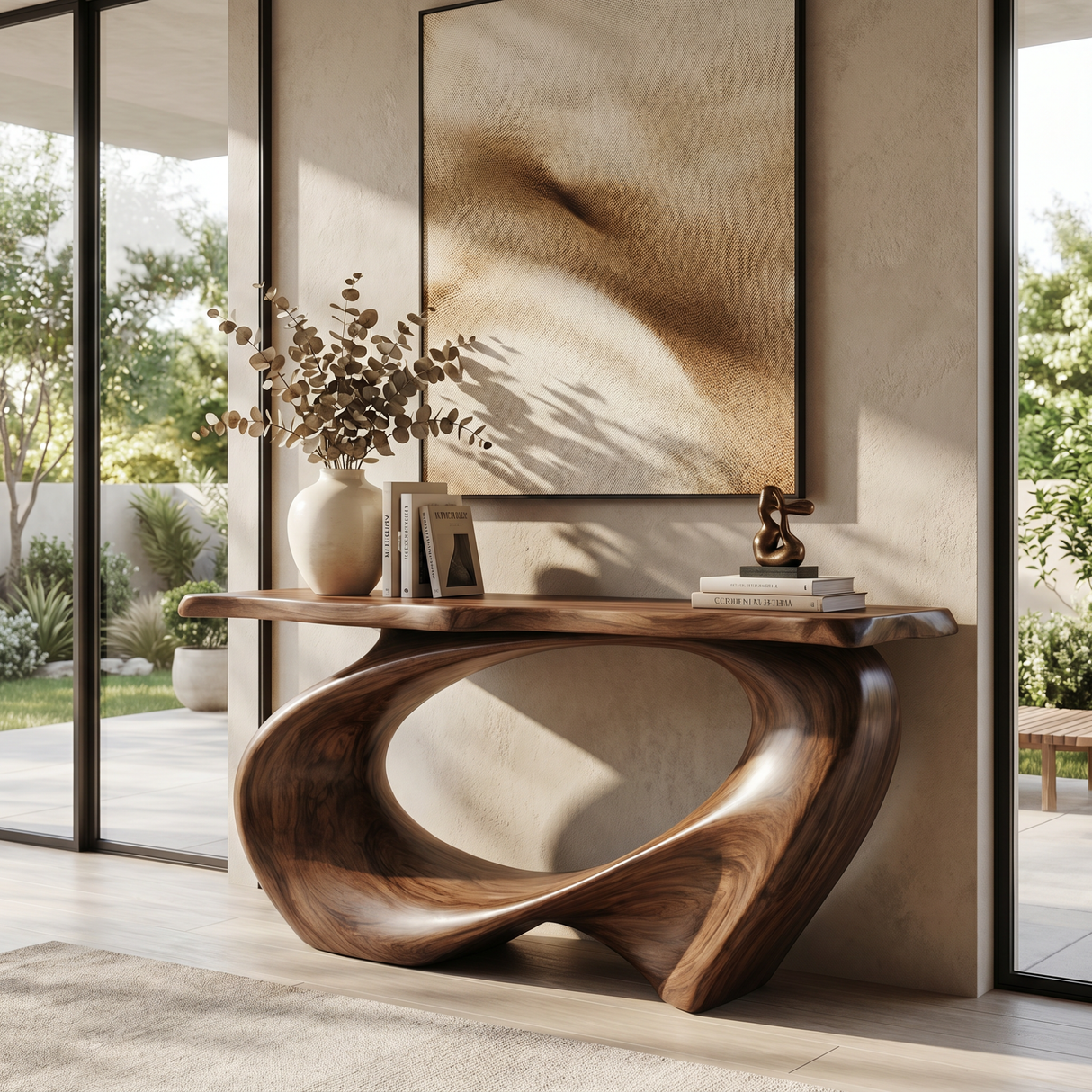Console Table Solid Wood with Sweeping Oval Loop Base for Entryway Decor