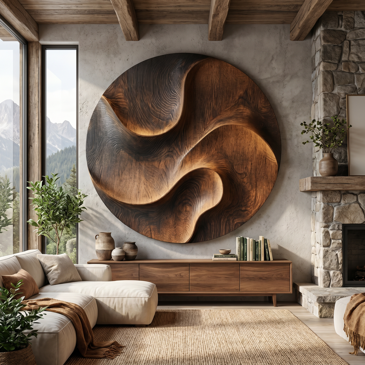 Handcrafted Oval Wood Wall Sculpture with Flowing Carved Relief and Organic Grain Movement