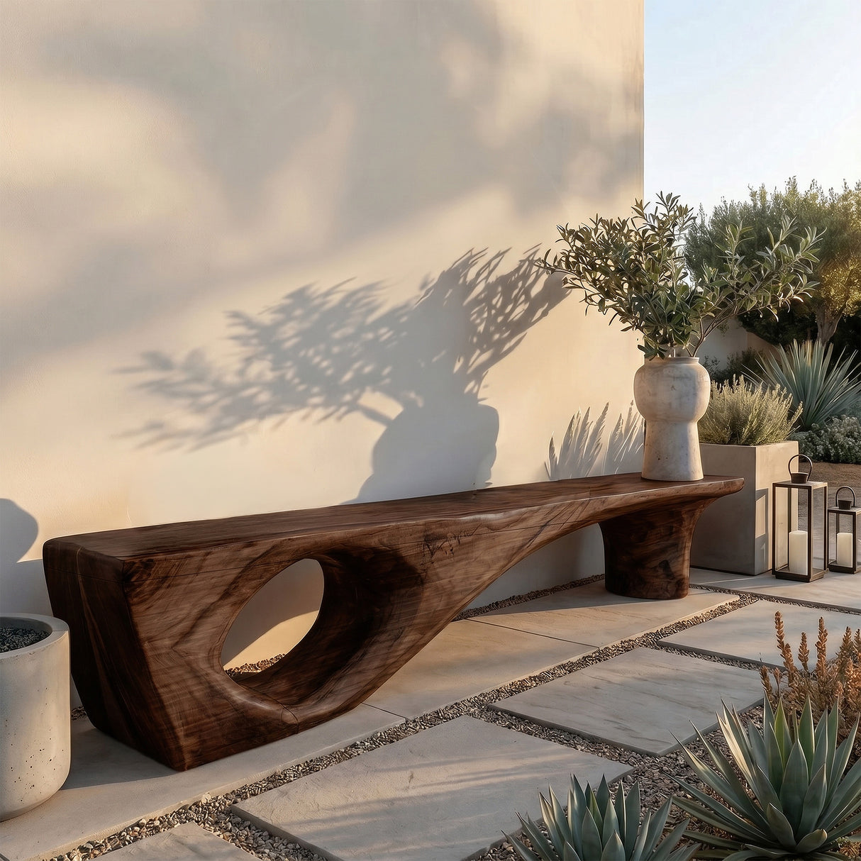 Organic Solid Wood Statement Bench for Modern Entryway & Living Room