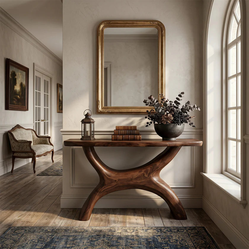 Solid Wood Sculptural Console Table for Organic Modern Entryway