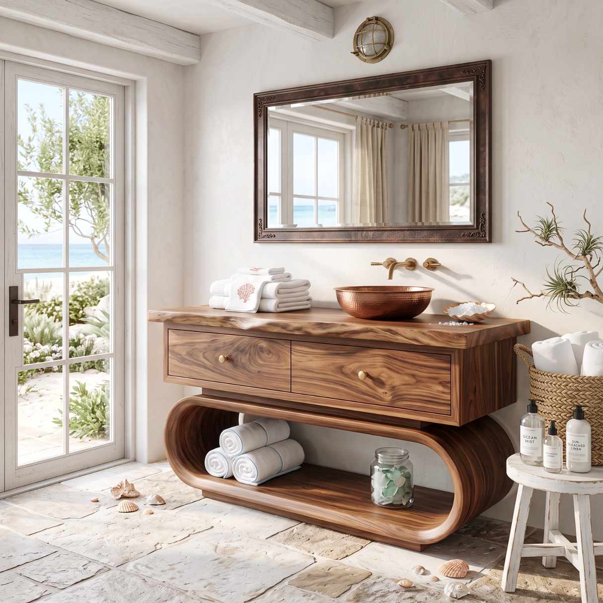 Solid Wood Bathroom Vanity with Loop Frame Base and Drawer Storage