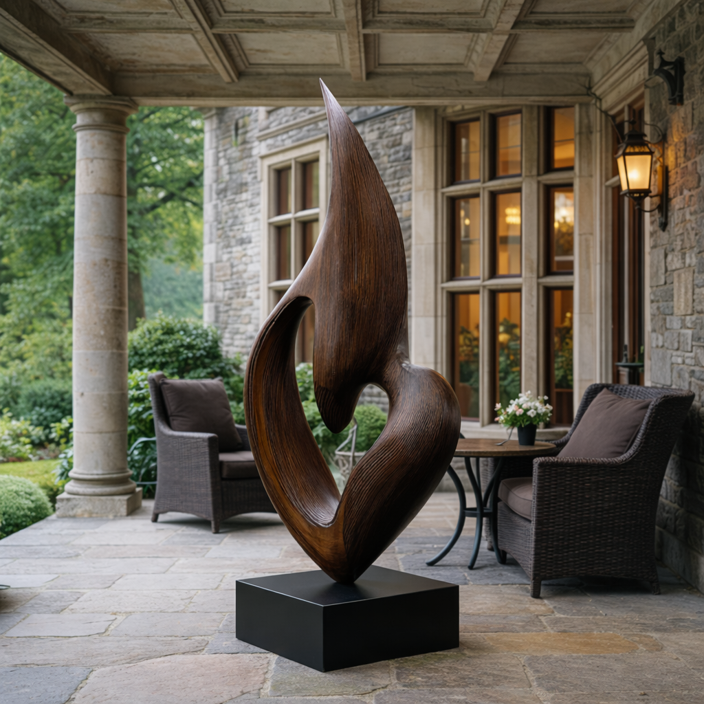 Organic Modern Outdoor Solid Wood Sculpture for Garden and Landscape Display